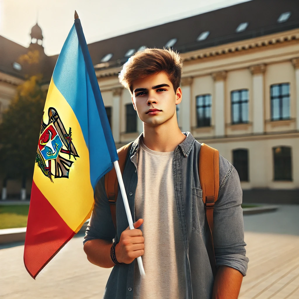 Student Holding Moldova flag