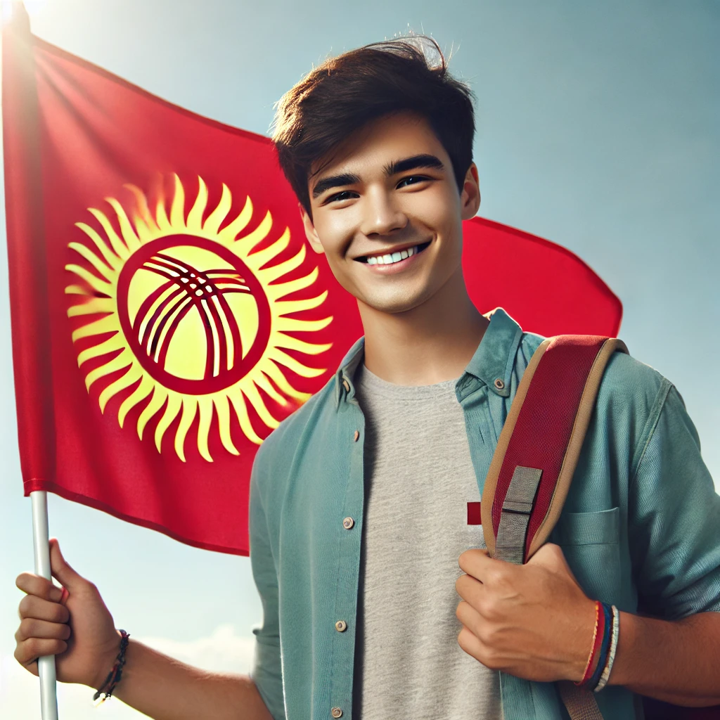 student Holding Kyrgyzstan Flag